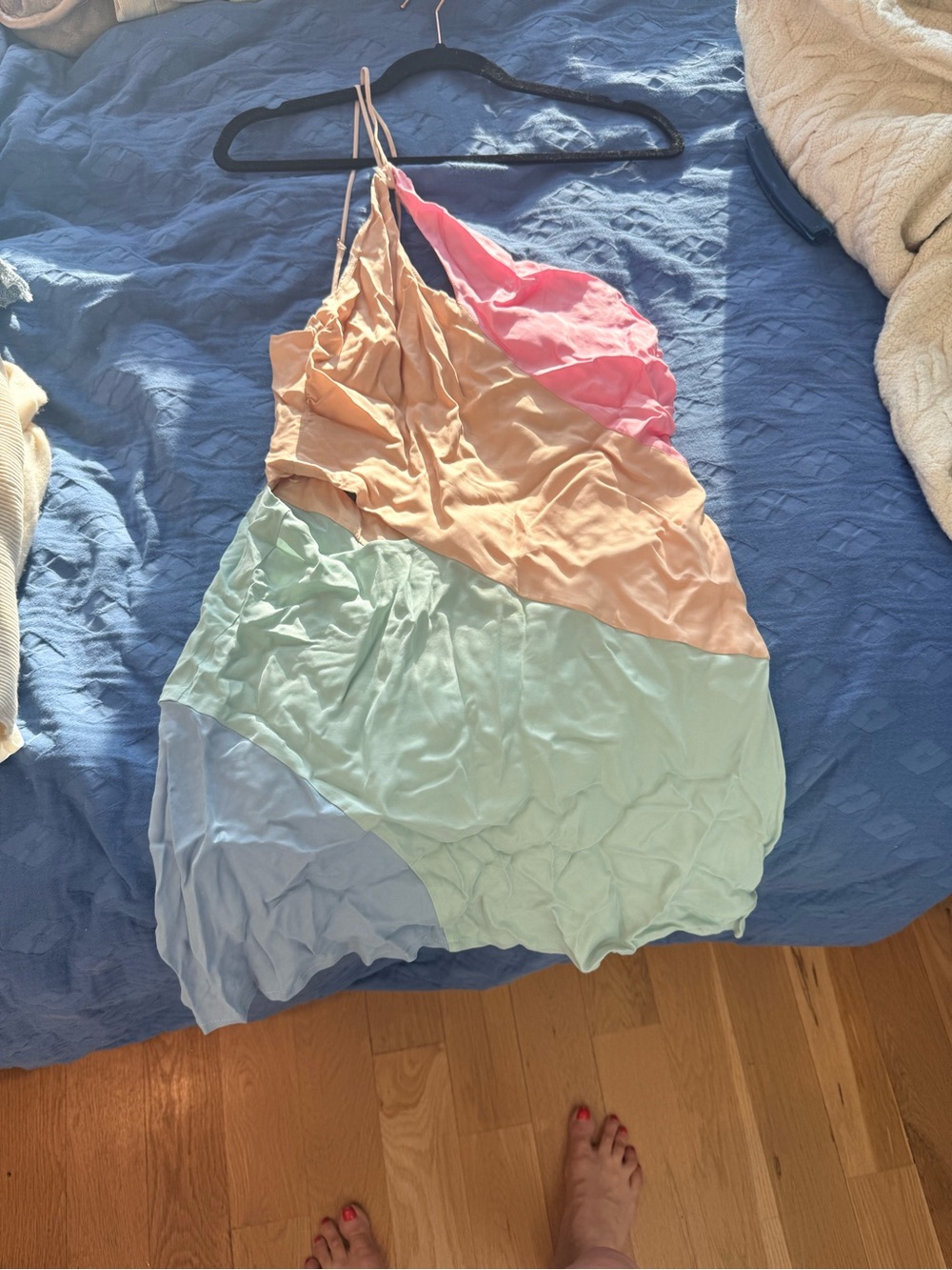 Suboo Calypso Pastel Rainbow Mini Dress with Spaghetti Straps